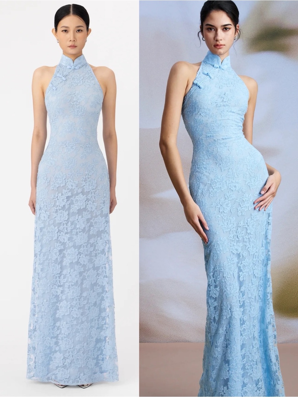 Sau Lee Gillian Lace Floor Length Gown Maxi Dress Sky Blue NEW with tag